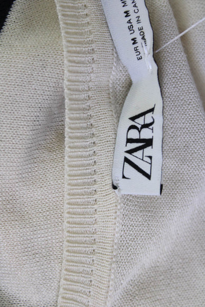 Zara Unisex Pullover Beige Striped Round Neck Long Sleeve Viscose Size M
