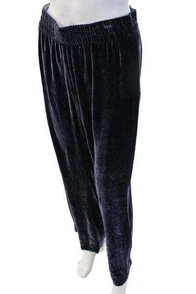 Warm Women Sweatpants Dark Blue Velvet Bohemian Fall Size S