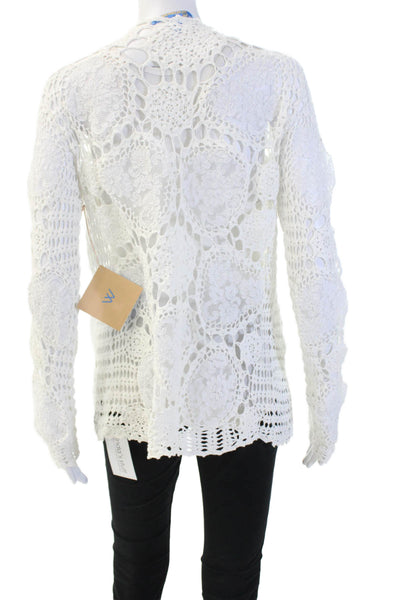 White + Warren Womens White Floral Cotton Rayon Cardigan Long Sleeve Size L
