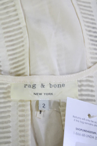 Rag & Bone Women Striped Beige Sleeveless Tank Round Neck Cotton Nylon Size 2