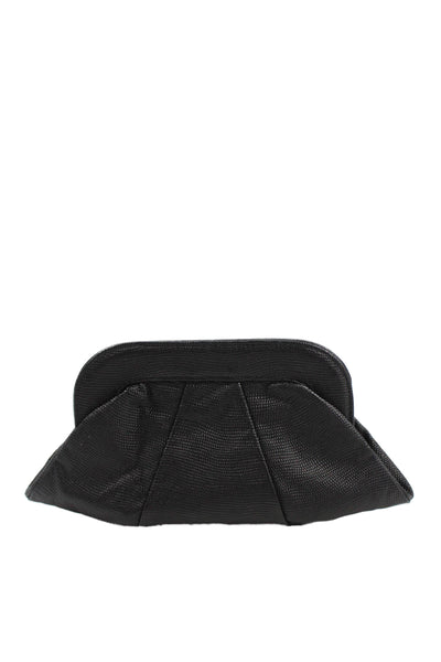 Lauren Merkin Womens Textured Leather Hinged Clutch Bag Black