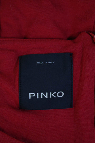 Pinko Women Cropped V Neck Red Short Sleeve Designer Cotton Blend Blouse Size 2