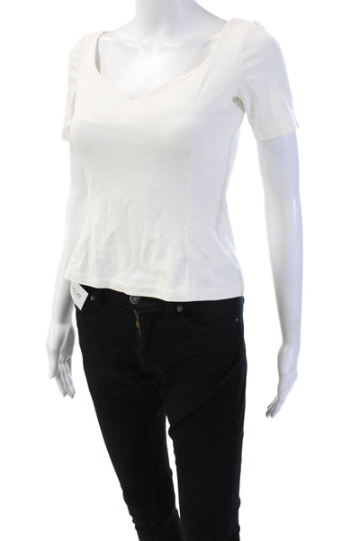 Pinko Women White V-Neck Basic Blouse Short Sleeve Zip Cotton Blend Size 2