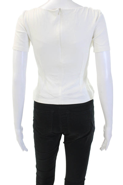 Pinko Women White V-Neck Basic Blouse Short Sleeve Zip Cotton Blend Size 2