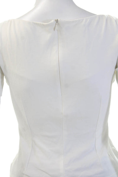 Pinko Women White V-Neck Basic Blouse Short Sleeve Zip Cotton Blend Size 2
