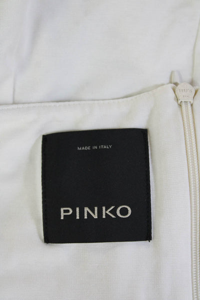 Pinko Women White V-Neck Basic Blouse Short Sleeve Zip Cotton Blend Size 2