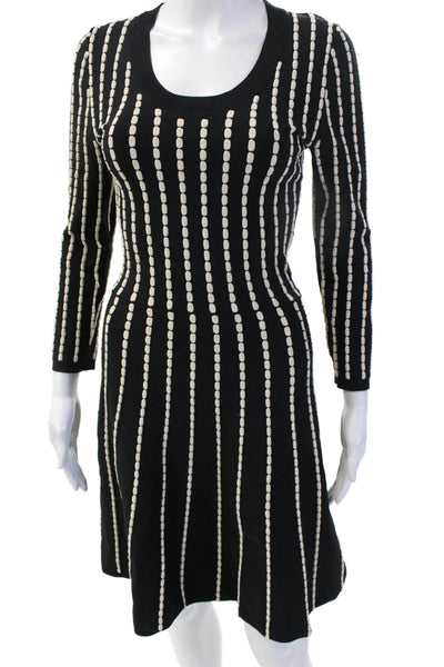 Set Women Fit & Flare Sweater Dress Black Striped Long Sleeve Round Neck Size 0