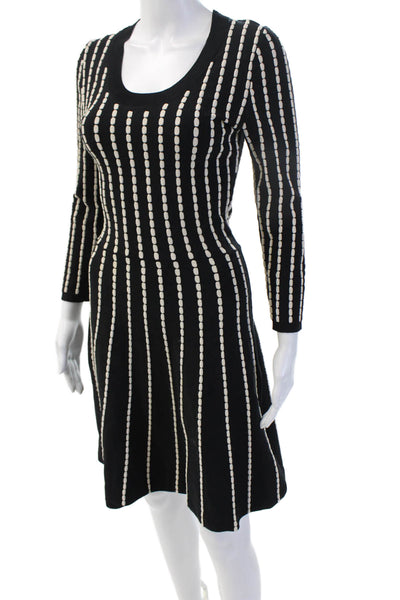 Set Women Fit & Flare Sweater Dress Black Striped Long Sleeve Round Neck Size 0