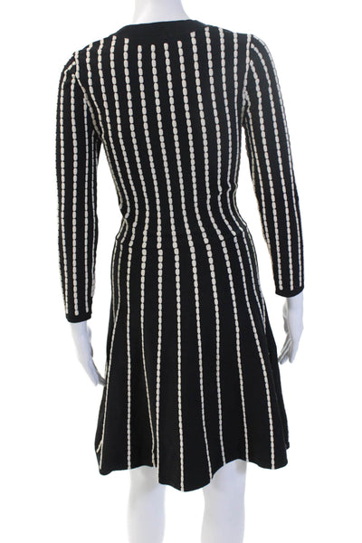 Set Women Fit & Flare Sweater Dress Black Striped Long Sleeve Round Neck Size 0