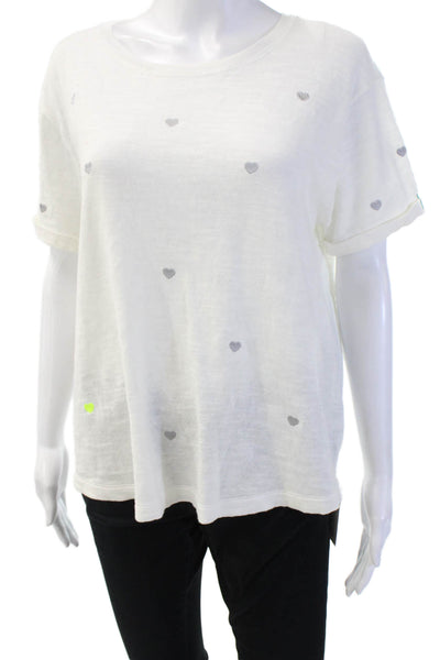 Lisa Todd Women White Cotton Heart Tee Crew Short Sleeve Size XL