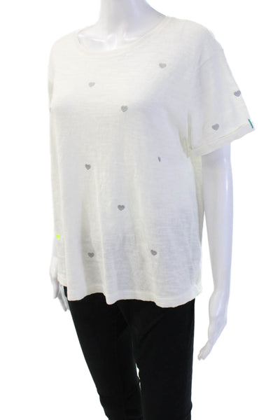 Lisa Todd Women White Cotton Heart Tee Crew Short Sleeve Size XL