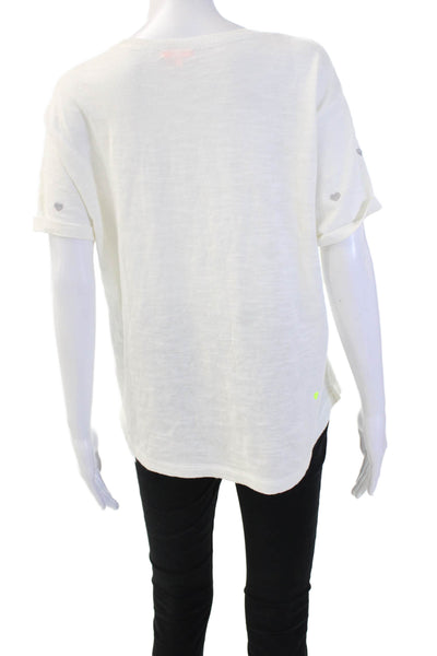 Lisa Todd Women White Cotton Heart Tee Crew Short Sleeve Size XL