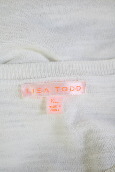 Lisa Todd Women White Cotton Heart Tee Crew Short Sleeve Size XL