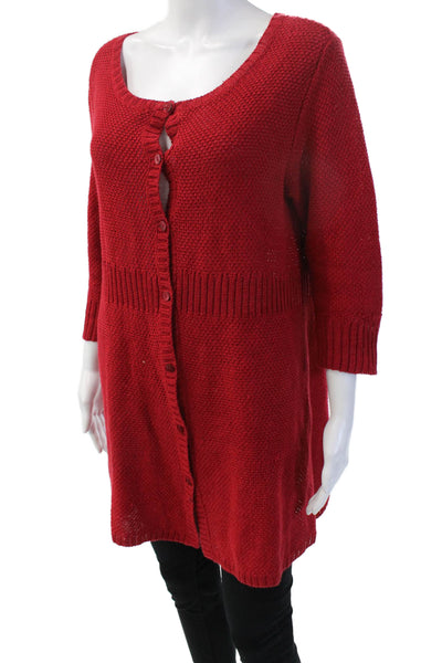 Eileen Fisher Women Red Hemp Cardigan 3/4 Sleeve Button Round Neck Size M