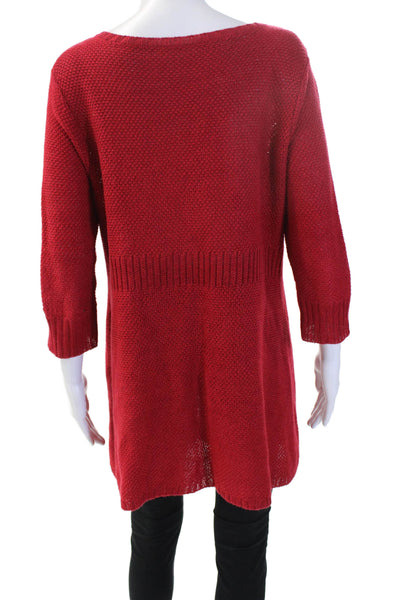 Eileen Fisher Women Red Hemp Cardigan 3/4 Sleeve Button Round Neck Size M