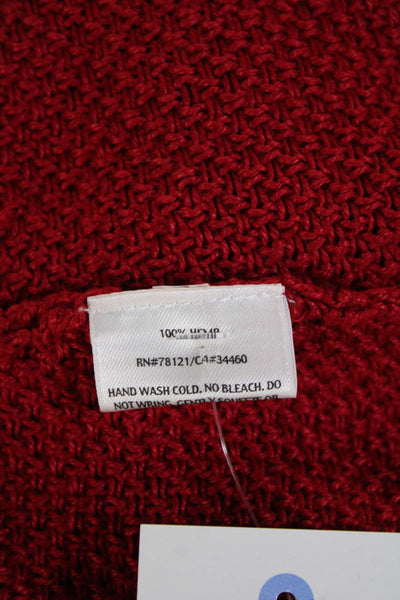 Eileen Fisher Women Red Hemp Cardigan 3/4 Sleeve Button Round Neck Size M