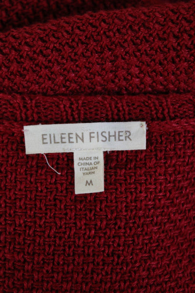Eileen Fisher Women Red Hemp Cardigan 3/4 Sleeve Button Round Neck Size M