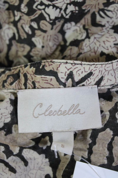 Cleobella Women Bohemian Floral Beige Buttonup Blouse Long Sleeve Cotton Size S