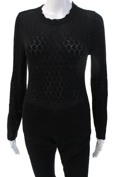 Allison Women Black Argyle Viscose Crew Neck Pullover Long Sleeve Size M