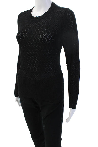 Allison Women Black Argyle Viscose Crew Neck Pullover Long Sleeve Size M