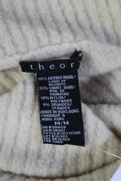 Theory Women Pullover Turtleneck Camelhair Sweater Beige Long Sleeve Size M