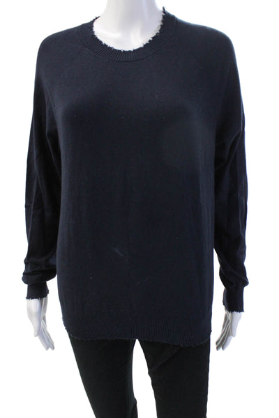 Minnie Rose Women Dark Blue Crew Neck Pullover Cotton Cashmere Size M