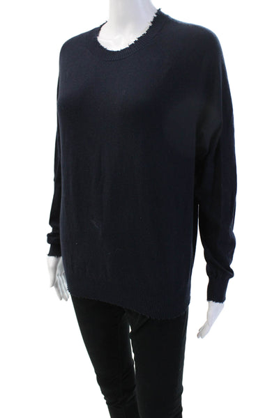Minnie Rose Women Dark Blue Crew Neck Pullover Cotton Cashmere Size M