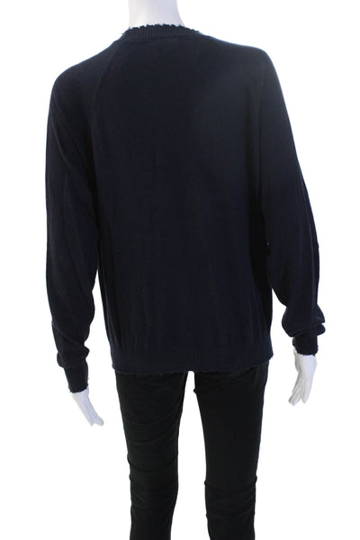 Minnie Rose Women Dark Blue Crew Neck Pullover Cotton Cashmere Size M