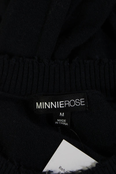 Minnie Rose Women Dark Blue Crew Neck Pullover Cotton Cashmere Size M