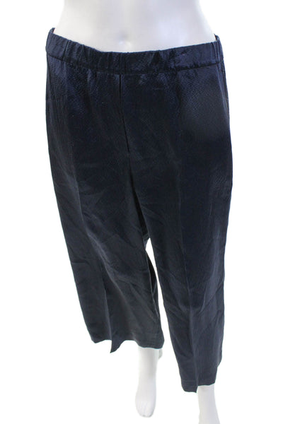 Theory Women Cropped Silk Dress Pants Dark Blue Designer Size M
