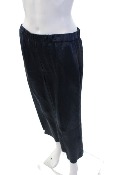 Theory Women Cropped Silk Dress Pants Dark Blue Designer Size M