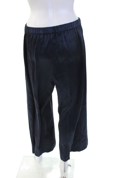 Theory Women Cropped Silk Dress Pants Dark Blue Designer Size M