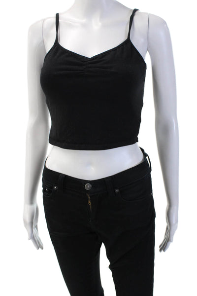 Out From Under Womens Black Cropped Camisole V Neck Button Front Size M