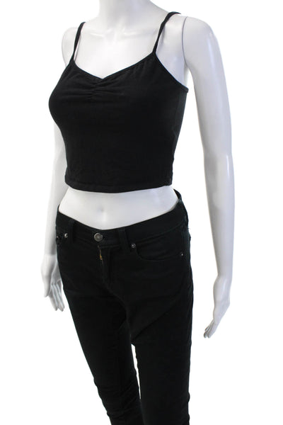 Out From Under Womens Black Cropped Camisole V Neck Button Front Size M