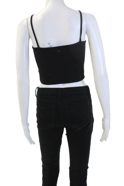 Out From Under Womens Black Cropped Camisole V Neck Button Front Size M