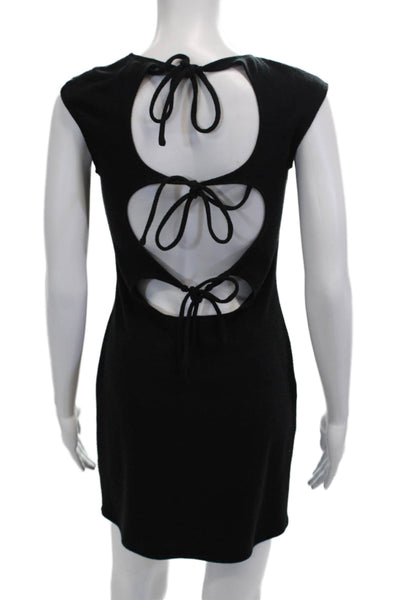 Reformation Women Bodycon Mini Dress Black Square Neck Tie Size M