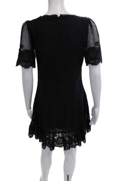 Designer Womens Shift Dress Black Polka Dot Square Neck Short Sleeve Size S