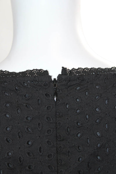 Designer Womens Shift Dress Black Polka Dot Square Neck Short Sleeve Size S