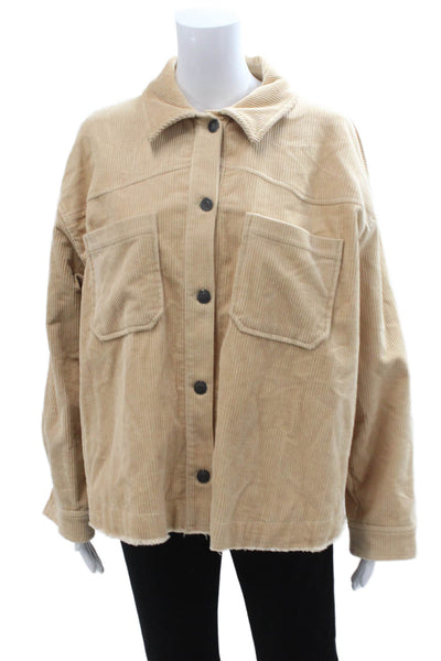 Zara Women 90s Beige Cotton Collared Long Sleeve Jacket Size L