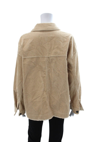 Zara Women 90s Beige Cotton Collared Long Sleeve Jacket Size L