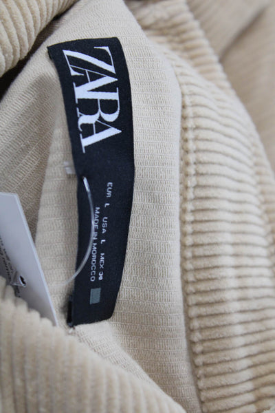Zara Women 90s Beige Cotton Collared Long Sleeve Jacket Size L