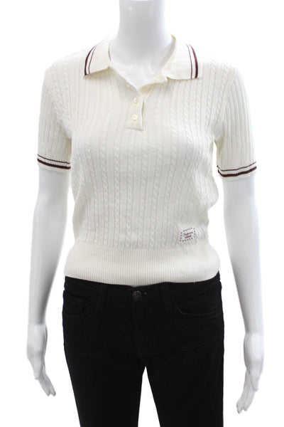 Zara Womens Basic Ringer Polo White Collared Short Sleeve Cotton Blend Size S