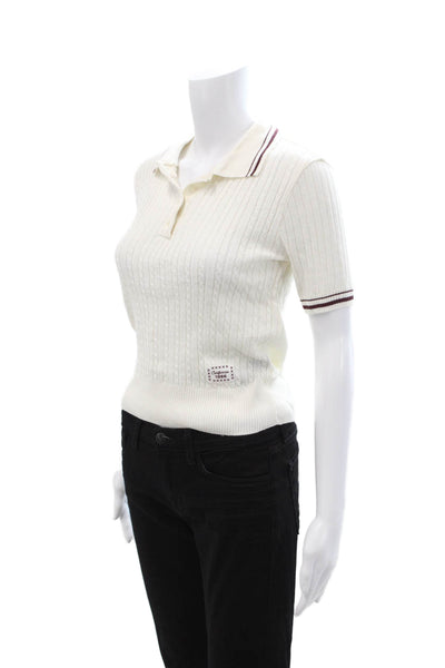 Zara Womens Basic Ringer Polo White Collared Short Sleeve Cotton Blend Size S