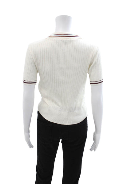 Zara Womens Basic Ringer Polo White Collared Short Sleeve Cotton Blend Size S
