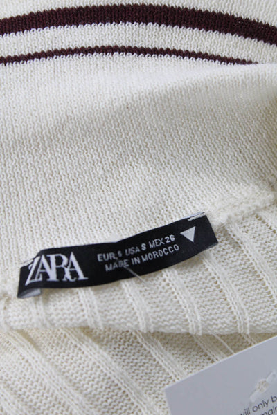 Zara Womens Basic Ringer Polo White Collared Short Sleeve Cotton Blend Size S