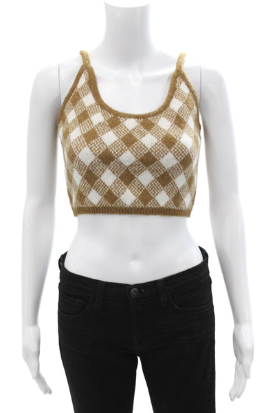 Zara Women Cropped Argyle Brown Tank Round Neck Sleeveless 90s Size S