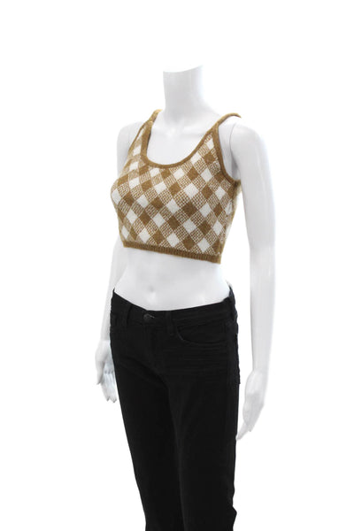 Zara Women Cropped Argyle Brown Tank Round Neck Sleeveless 90s Size S
