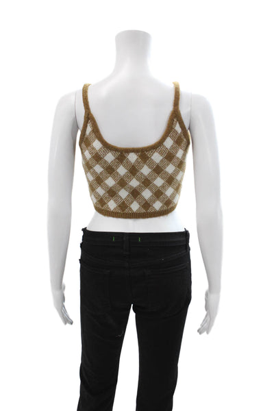 Zara Women Cropped Argyle Brown Tank Round Neck Sleeveless 90s Size S