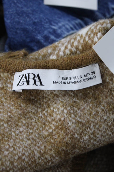 Zara Women Cropped Argyle Brown Tank Round Neck Sleeveless 90s Size S
