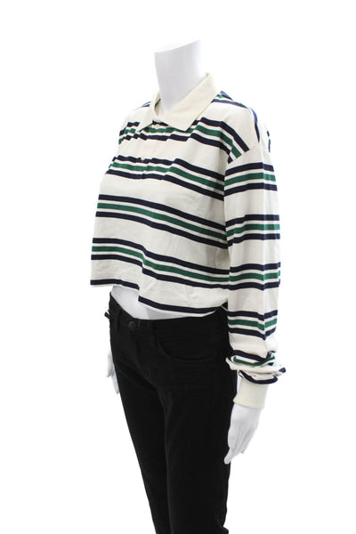 Lioness Womens Cropped Polo Beige Striped Collared Long Sleeve Size 2X